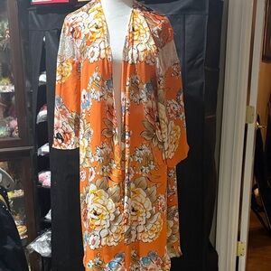 21c# Est.1946 Floral Orange Kimono w lace accents NWT Sz S FIRM PRICE$29